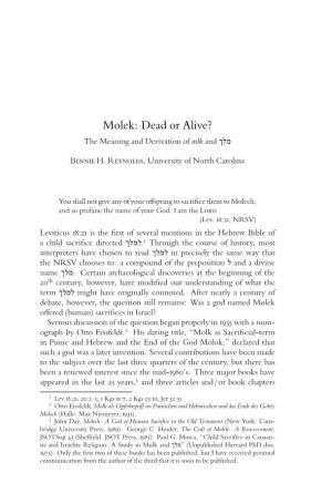 Molek: Dead Or Alive? the Meaning and Derivation of Mlk and Êìî