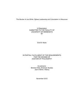 The Murder of Joe White: Ojibwe Leadership and Colonialism in Wisconsin