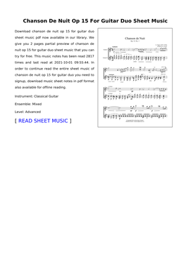 Chanson De Nuit Op 15 for Guitar Duo Sheet Music