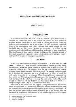 The Legal Significance of Birth I Introduction Ii R V King