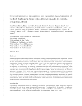 Seroepidemiology of Leptospirosis and Molecular Characterization of the First Leptospira Strain Isolated from Fernando De Noronh