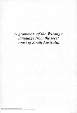 A Grammar of the Wirangu Language from the West Coast of South Australia