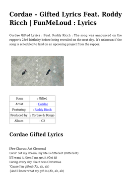 Cordae &#8211; Gifted Lyrics Feat. Roddy Ricch