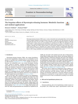 The Forgotten Effects of Thyrotropin-Releasing Hormone Metabolic Functions and Medical Applications