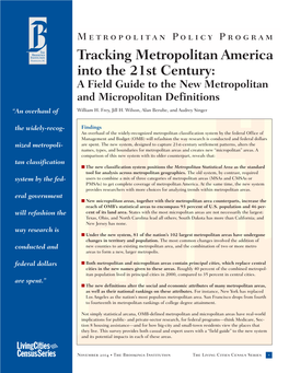 Tracking Metropolitan America Into the 21St Century: a Field Guide to the New Metropolitan and Micropolitan Definitions “An Overhaul of William H