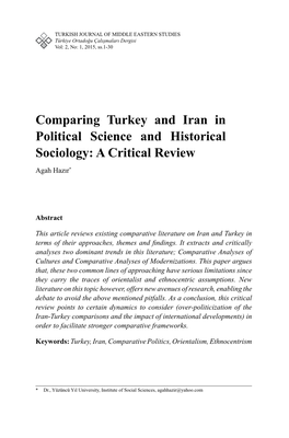 Comparing Turkey and Iran in Political Science and Historical Sociology: a Critical Review Agah Hazır*