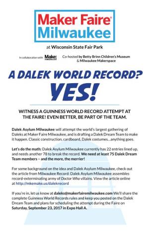A Dalek World Record? Yes! WITNESS a GUINNESS WORLD RECORD ATTEMPT at the FAIRE! EVEN BETTER, BE PART of the TEAM