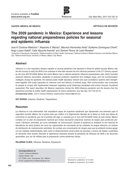 The 2009 Pandemic in Mexico: Experience and Lessons Regarding National Preparedness Policies for Seasonal and Epidemic Influenza