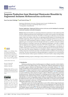 Isoprene Production from Municipal Wastewater Biosolids by Engineered Archaeon Methanosarcina Acetivorans