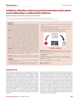 Inhibition of Bacillus Anthracisgrowth by Australian Native Plants Used