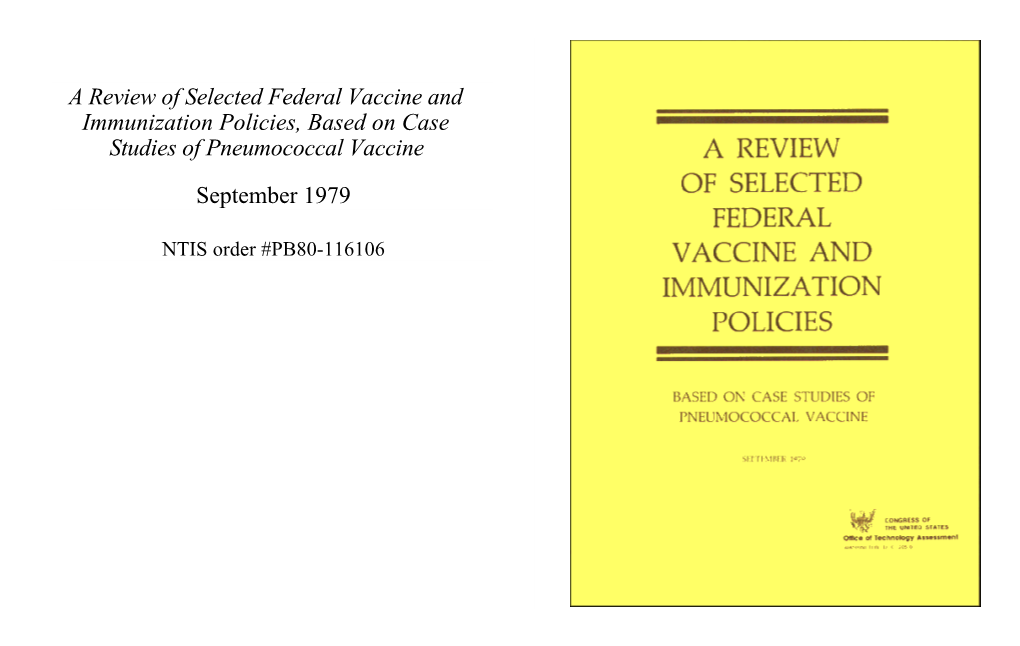 A Review of Selected Federal Vaccine and Immunization Policies, Based on Case Studies of Pneumococcal Vaccine