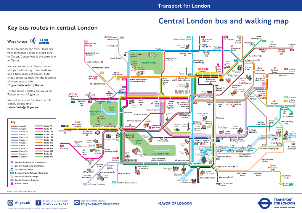 Central London Bus and Walking Map Key Bus Routes in Central London ...