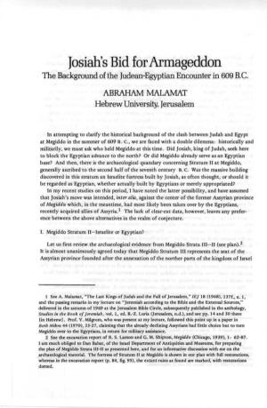 Josiah's Bid for Armageddon the Background of the Judean-Egyptian Encounter in 609 B.C