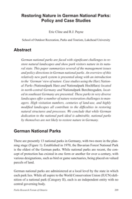 Restoring Nature in German National Parks: Policy and Case Studies