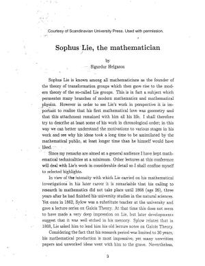 Sophus Lie, the Mathematician
