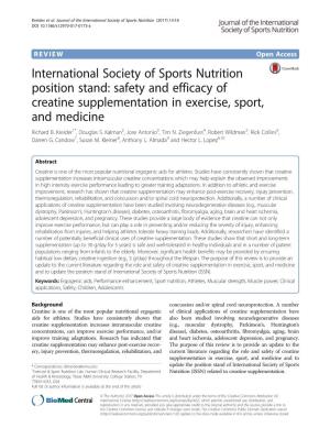Creatine Supplementation in Exercise, Sport, and Medicine Richard B