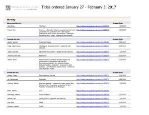 Titles Ordered January 27 - February 3, 2017