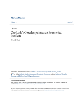 Our Lady's Coredemption As an Ecumenical Problem Robert E
