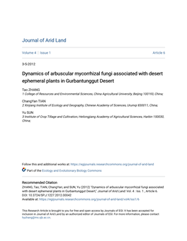 Dynamics of Arbuscular Mycorrhizal Fungi Associated with Desert Ephemeral Plants in Gurbantunggut Desert