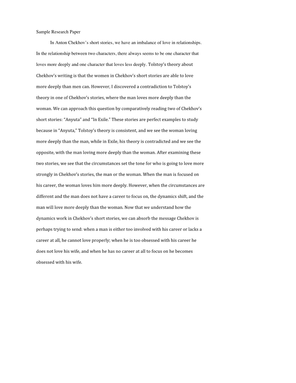 Sample Research Paper in Anton Chekhov's Short Stories, We Have An