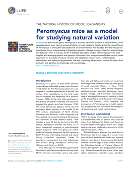 Peromyscus Mice As a Model for Studying Natural Variation