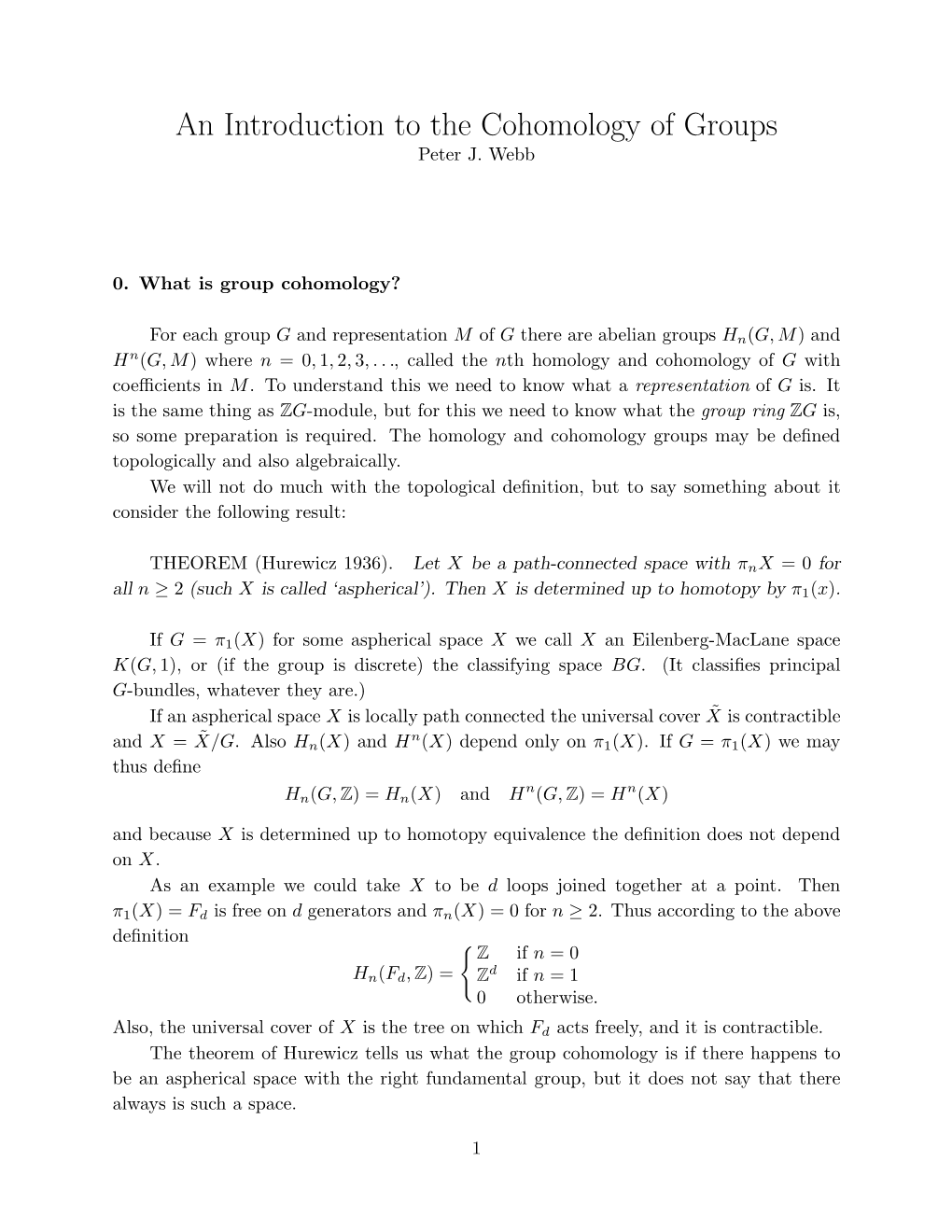 An Introduction to the Cohomology of Groups Peter J