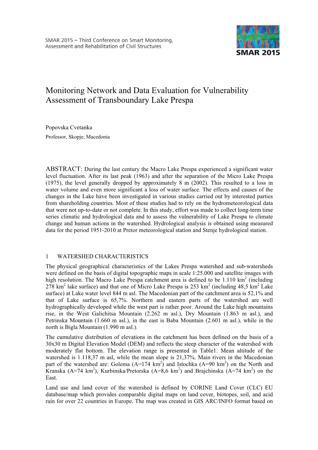 Monitoring Network and Data Evaluation for Vulnerability Assessment of Transboundary Lake Prespa