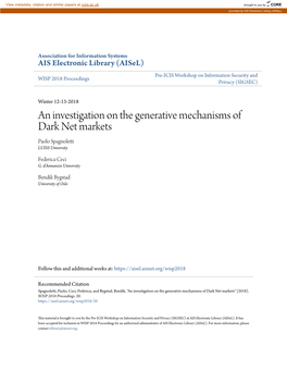 An Investigation on the Generative Mechanisms of Dark Net Markets Paolo Spagnoletti LUISS University