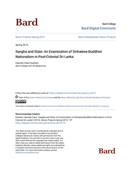 Sangha and State: an Examination of Sinhalese-Buddhist Nationalism in Post-Colonial Sri Lanka
