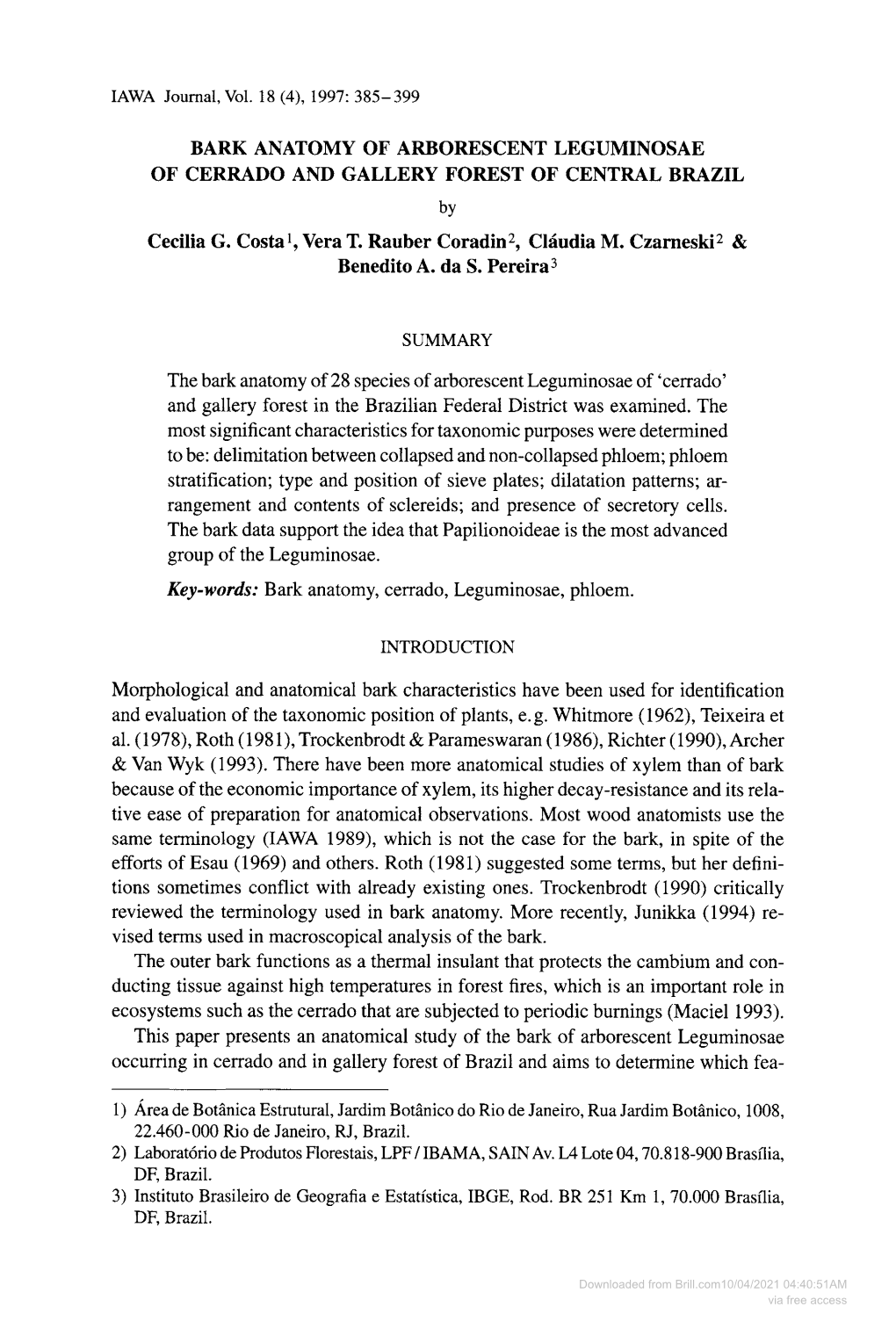 Downloaded from Brill.Com10/04/2021 04:40:51AM Via Free Access 386 IAWA Journal, Vol