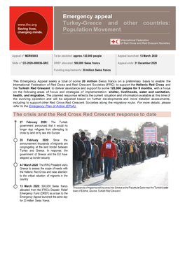 Emergency Appeal Turkey-Greece and Other Countries: Population Movement