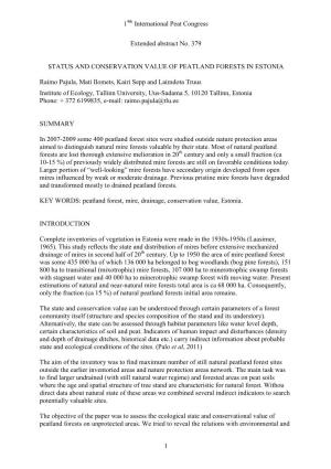 Pajula Et Al 2012: Status and Conservation Value of Peatland