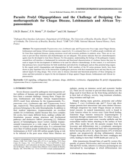 Parasite Prolyl Oligopeptidases and the Challenge of Designing Che- Motherapeuticals for Chagas Disease, Leishmaniasis and African Try- Panosomiasis