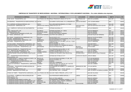 EMPRESAS DE TRANSPORTE DE MERCADORIAS - NACIONAL / INTERNACIONAL E EXCLUSIVAMENTE NACIONAL - Por Ordem Alfabética Das Empresas