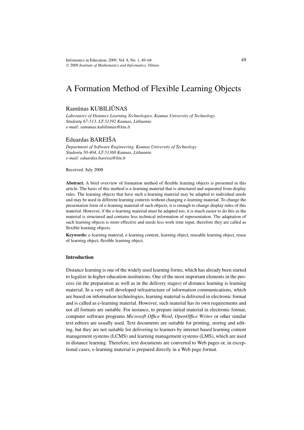 A Formation Method of Flexible Learning Objects