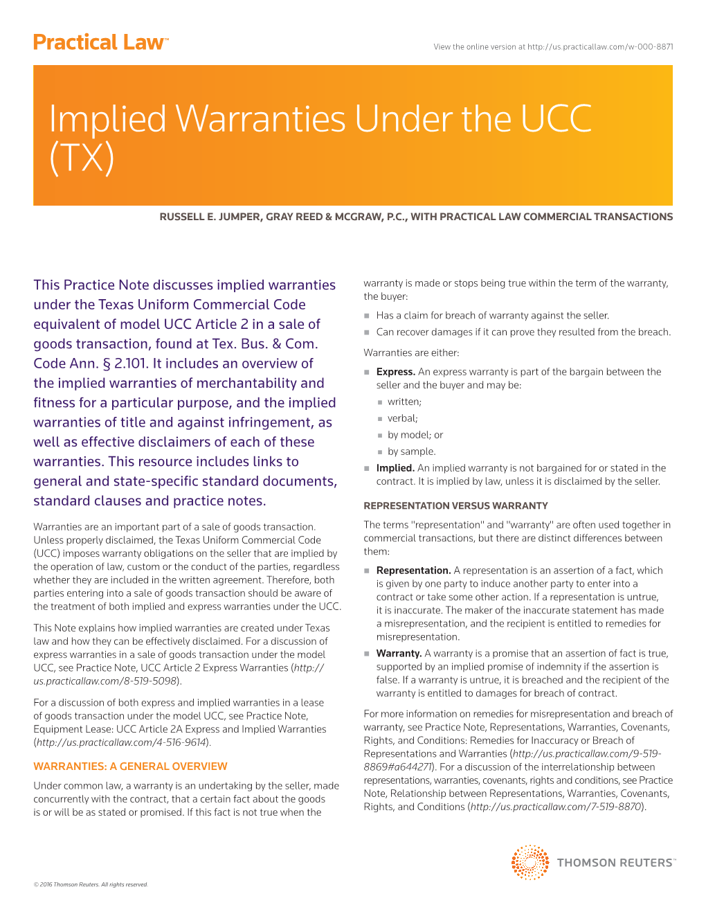 Implied Warranties Under the UCC (TX)