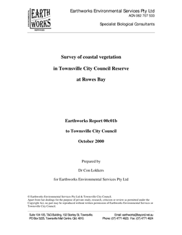 Survey of Coastal Vegetation in Townsville City Council Reserve At