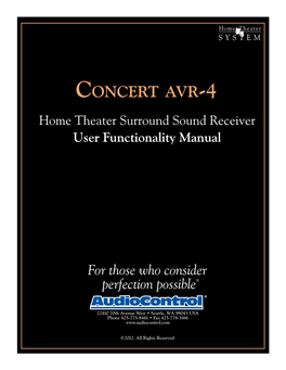 Concert Avr-4 Home Theater Surround Sound Receiver User Functionality Manual