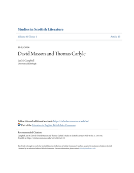 David Masson and Thomas Carlyle Ian M