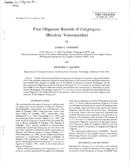 First Oligocene Records of Calyptogena (Bivalvia: Vesicomyidae) By