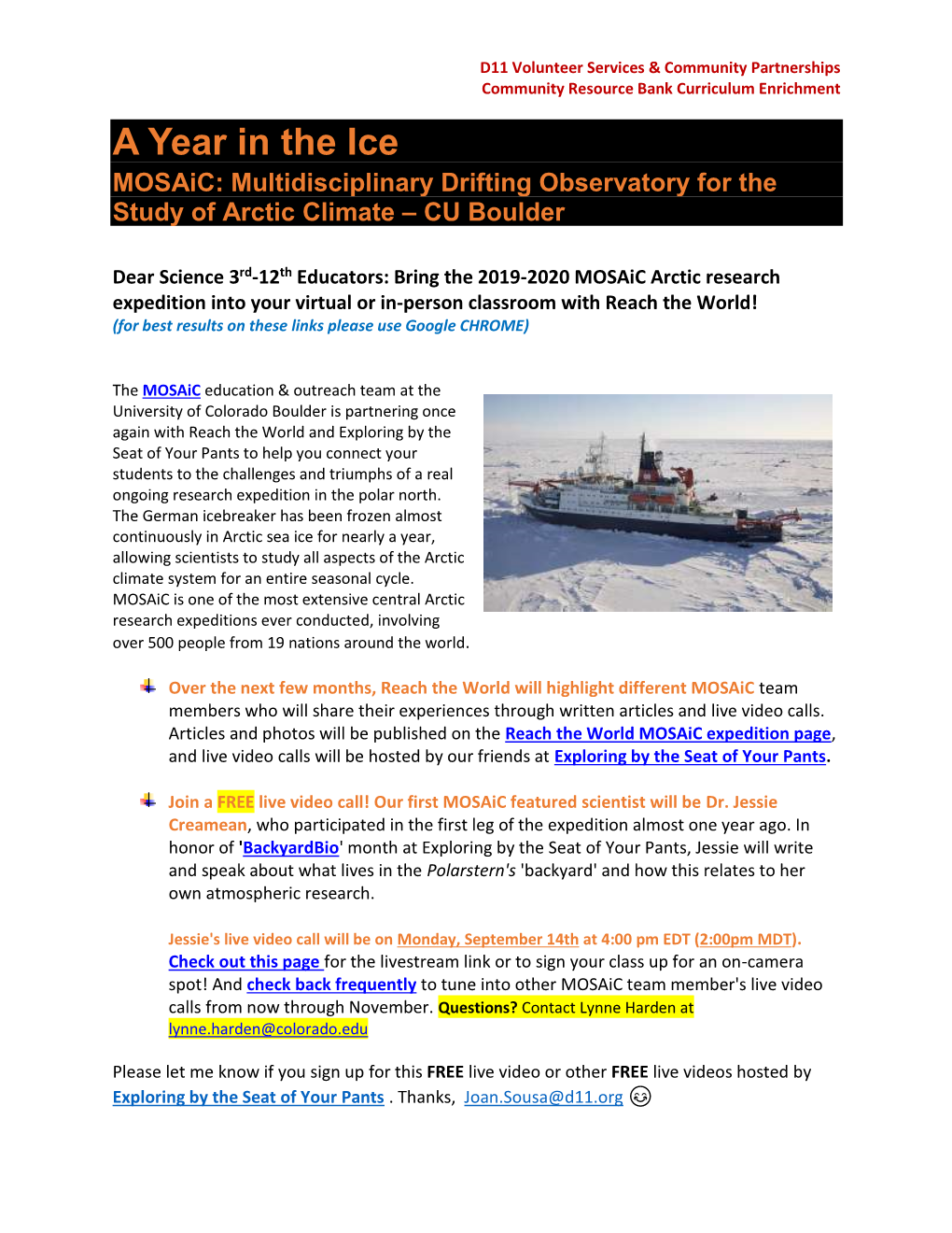 A Year in the Ice Mosaic: Multidisciplinary Drifting Observatory for the Study of Arctic Climate – CU Boulder