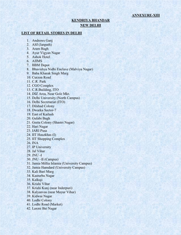 Annexure-Xiii Kendriya Bhandar New Delhi List of Retail