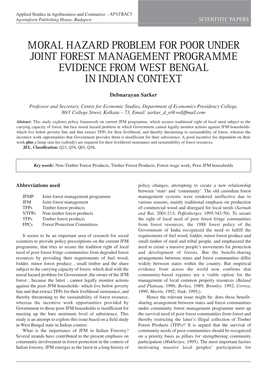 Moral Hazard Problem for Poor Under Joint Forest Management Programme Evidence from West Bengal in Indian Context