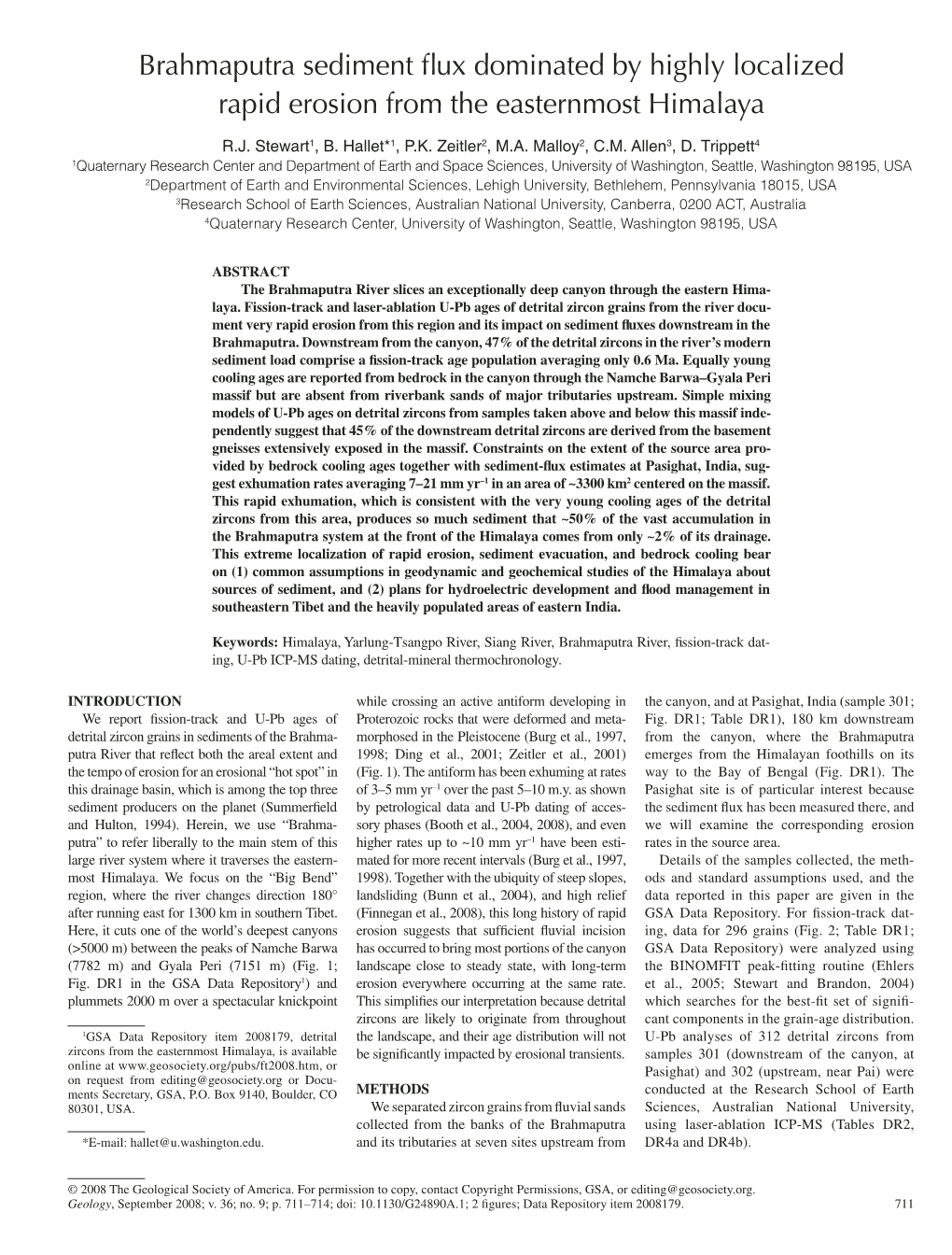 Brahmaputra Sediment Flux Dominated by Highly Localized Rapid Erosion