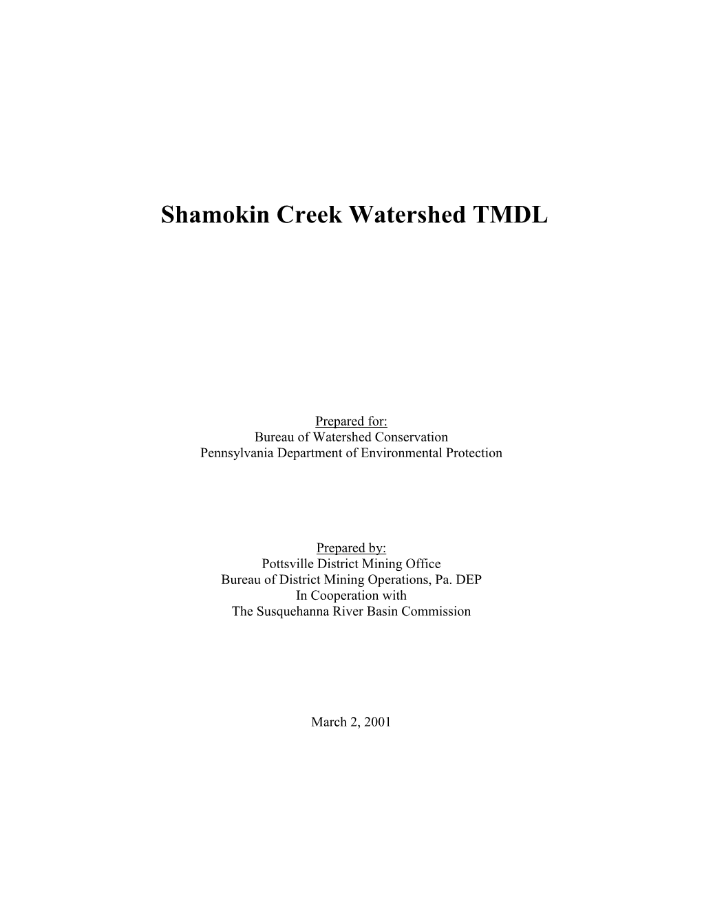 Shamokin Creek Watershed TMDL