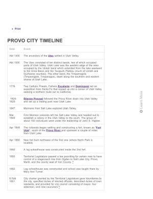 Provo City Timeline