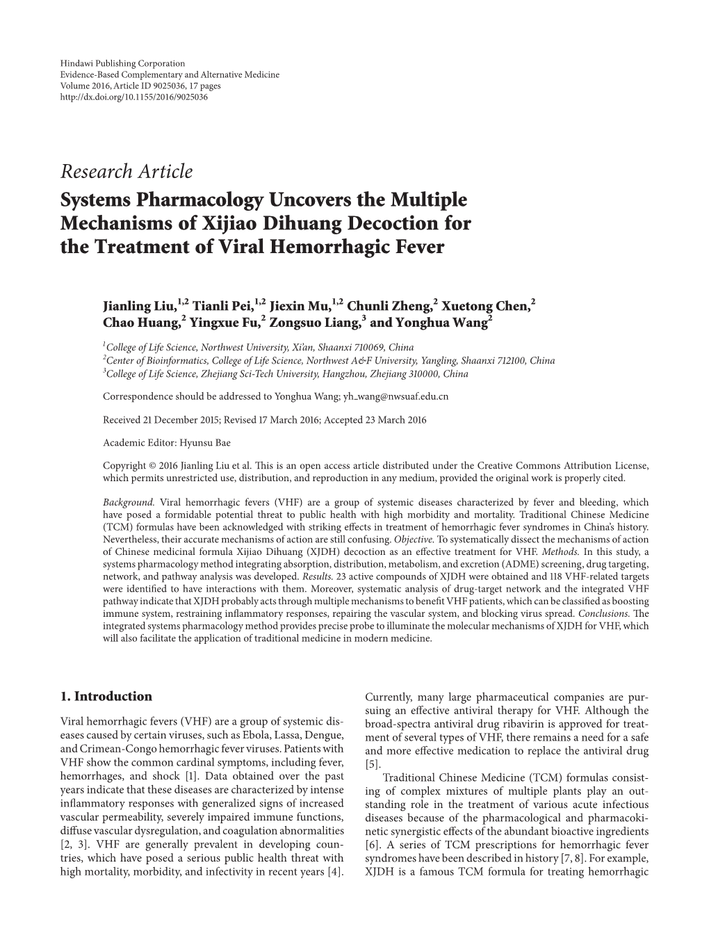 Systems Pharmacology Uncovers the Multiple Mechanisms of Xijiao Dihuang Decoction for the Treatment of Viral Hemorrhagic Fever