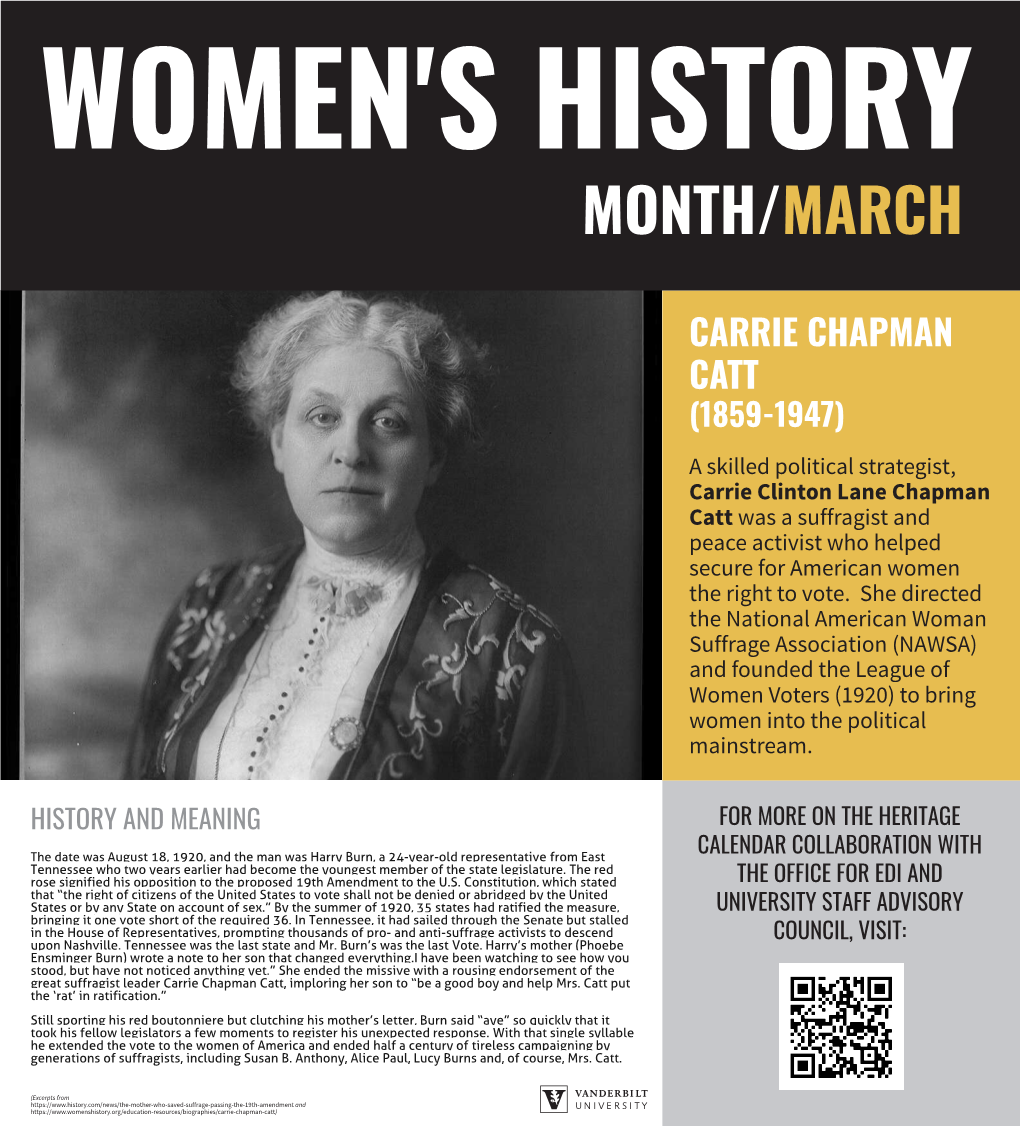 A Skilled Political Strategist, Carrie Clinton Lane Chapman Catt Was a Suffragist and Peace Activist Who Helped Secure for American Women the Right to Vote