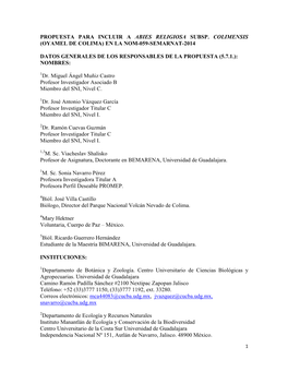 Propuesta Para Incluir a Abies Religiosa Subsp. Colimensis (Oyamel De Colima) En La Nom-059-Semarnat-2014