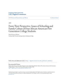 Issues of Schooling and Family Culture of Four African-American First Generation College Students